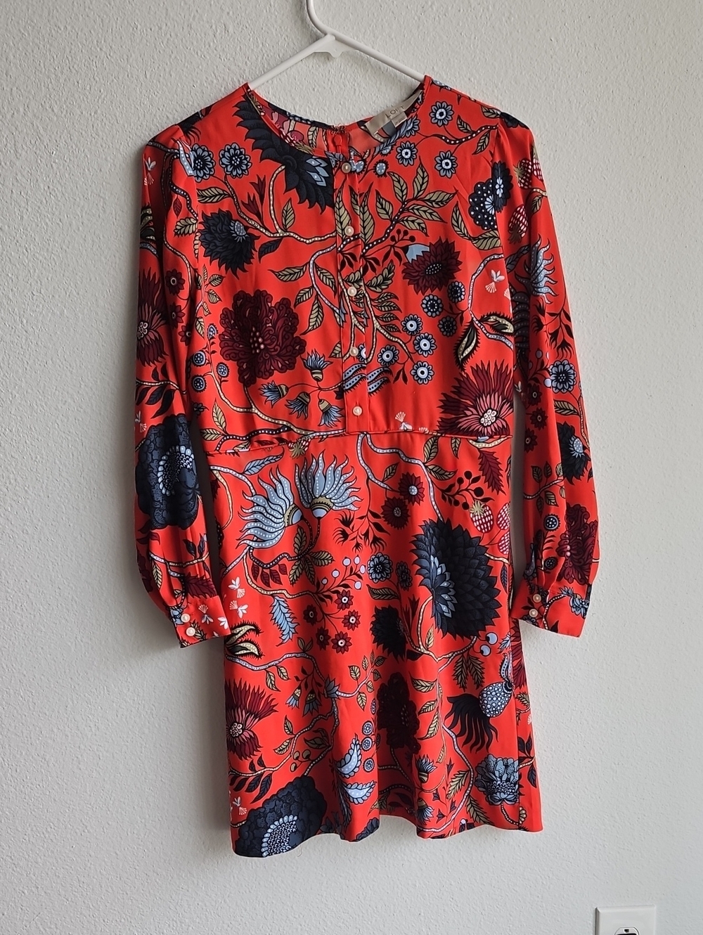 Anne Taylor LOFT Red Floral Long-Sleeve Mini Dress 2 Petite